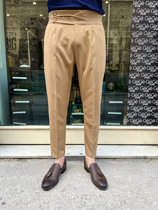 Pantalone vita alta beige